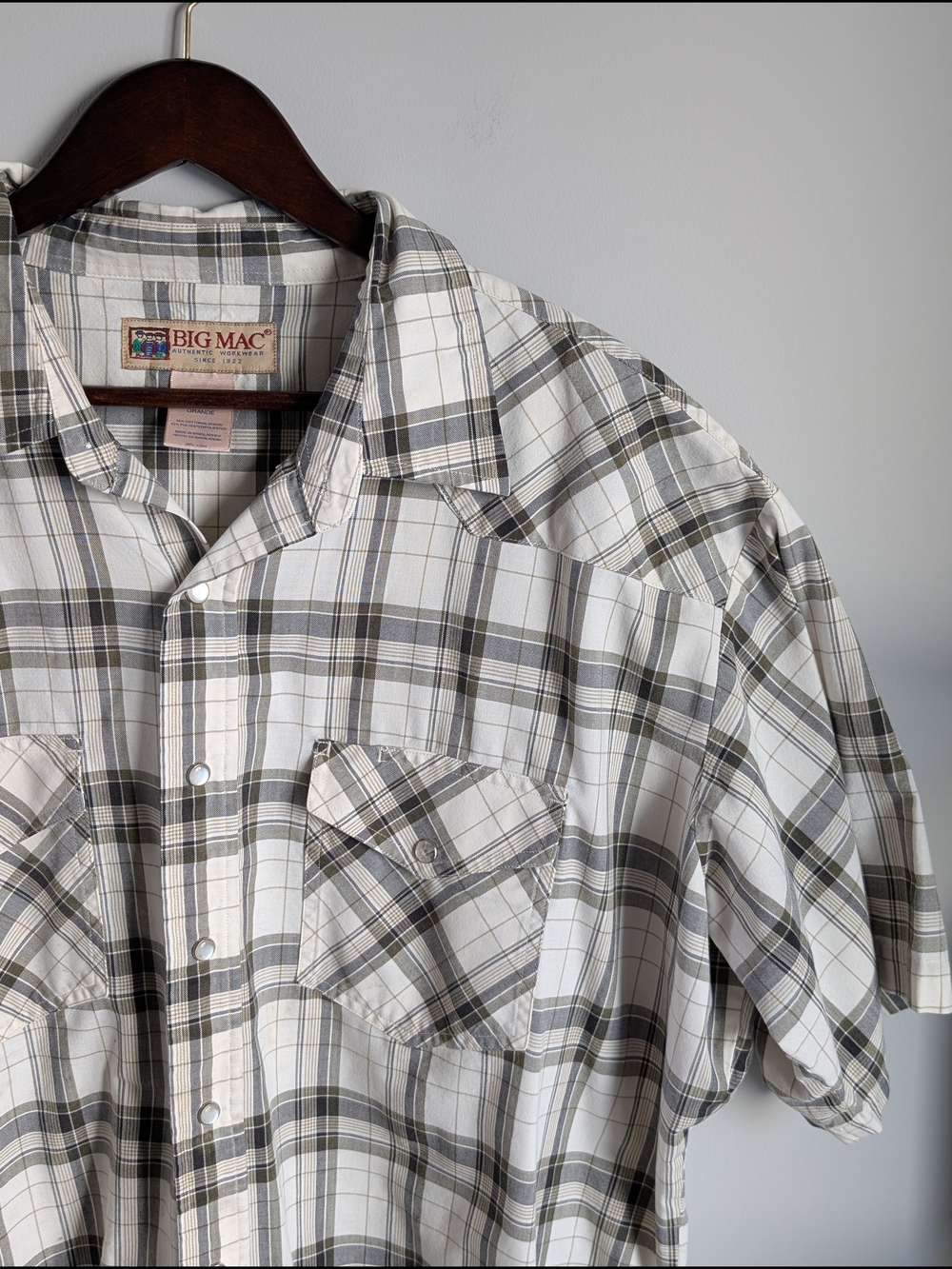 Vintage Big Mac Workwear Men's XXL Short Sleeve Plaid Western Pearl Snap Shirt